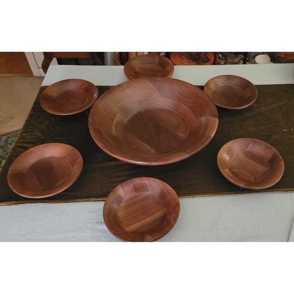 Genuine Hand Turned American Walnut Salad Bowl Set - Picture 1 of 5